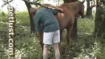 Perfect farmer impales his sexy stallion in doggy style pose