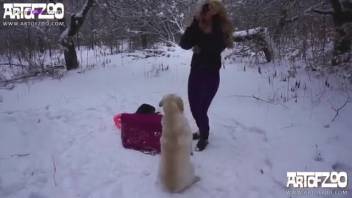Blonde with curly locks craves canine dick in her snug vagina