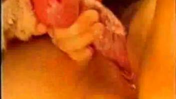 Attractive female enjoys big canine's cock pounding her cunt delightfully