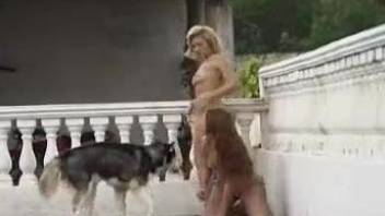 Skinny chicks fucking the same beast in a hot porn vid